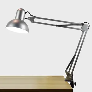 Silver Swing Arm E26 E27 Mengganti Lampu Lampu Tugas Yang Dapat Disesuaikan dengan Penjepit Fleksibel Gooseneck Pixar Desktop Lampu Led dengan Klip