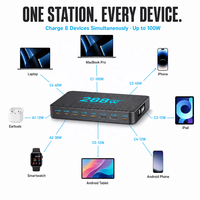 Chargeur de bureau GaN 288W, 8 ports, Type C PD 3.0, Hub de charge 100W, câble rétractable pour ordinateur portable, iPhone, Samsung, vente chaude
