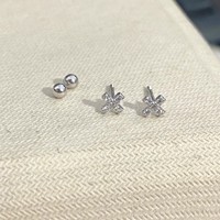 Zierliches 18K Vergoldetes S925 Silber Kugel- und Zirkon-Blumen-Ohrstecker-Set 925 Sterling Silber Ohrringe