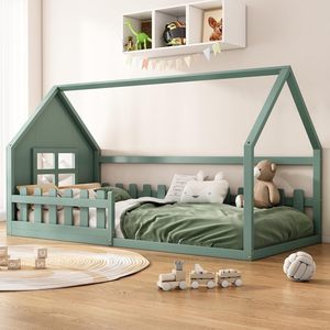 <span class=keywords><strong>Letto</strong></span> <span class=keywords><strong>Montessori</strong></span> per Bambini a Forma di Casa 90 X 200 cm, <span class=keywords><strong>Letto</strong></span> a Terra con Protezione Anticaduta e Struttura a Doghe - Product Image 3