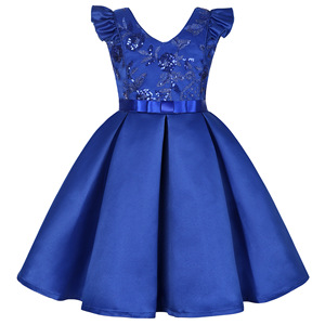 Vestido de fiesta rosa para niñas, vestido de princesa sin mangas con lazo, vestido midi con lentejuelas florales para cumpleaños, banquete de boda - Product Image 6