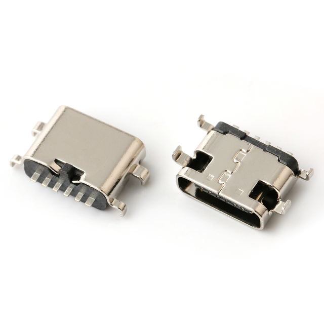6Pin USB Type-C Female USB Connector SMD Sink Plate 1.2mm C Type Connector Usb C Connector