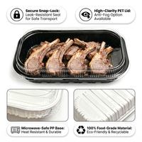 Boîte alimentaire rectangulaire noire en PP avec couvercle transparent en PET, compatible micro-ondes, grande boîte à emporter pour steak, viande fraîche, rôtis