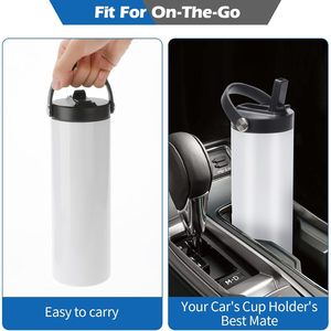 Lot de 25 bouteilles d'eau de sport en acier inoxydable à triple isolation de 20oz, ensemble de gobelets à sublimation avec couvercle en paille et tasse vierge pour conception personnalisée - Product Image 4