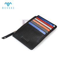 Dompet penyimpan kartu ritsleting ramping RFID kulit asli dengan dompet koin kecil wanita Logo dapat disesuaikan untuk casing Tag udara