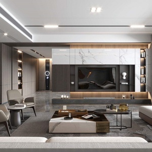 Custom Modern Wall-Mounted <b>TV</b> <b>Stand</b> with Glass Cabinet <b>LED</b> Lighting | Eco-Friendly Wooden Materials | Living Room Home Use - Product Image 5