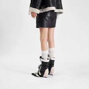 Style de grange rétro pour femmes en peau de vache pour bottes bottes de boxe de style sportif bottes courtes talon incliné couleur assortie cheville à la mode - Product Image 2