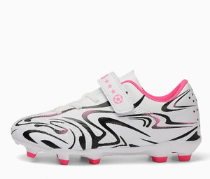 Custom Kids Football Cleats Velcro Soccer Shoes Breathable Anti Slip Training <b>Boots</b> White Black Gold Pattern - Product Image 5