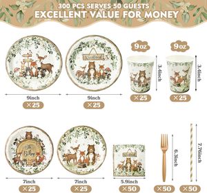 Set di Stoviglie Usa e Getta per Festa Baby Shower a Tema Safari e Giungla - Per 50 Ospiti, Include Piatti, Tovaglioli, Bicchieri, Cannucce e Forchette - Product Image 3