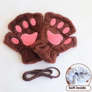 Autumn Winter Warmth Cold-Proof Plush Half-Finger <strong>Gloves</strong> <strong>Cute</strong> Cat Paw Design Thickened Fleece Half Finger <strong>Gloves</strong> - Product Image 3