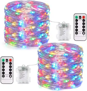 Micro fil de riz RGB en cuivre, guirlande lumineuse féerique pour fête, vacances, alimenté par batterie, 10M, 100led avec télécommande