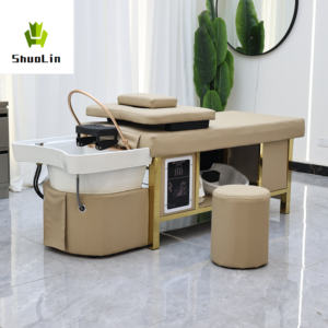 เตียงนวดสระผมหนังสังเคราะห์สไตล์โมเดิร์นหรูหรา โครงสแตนเลส ฟองน้ำความหนาแน่นสูง สำหรับร้านเสริมสวยและสปาผม - Product Image 2