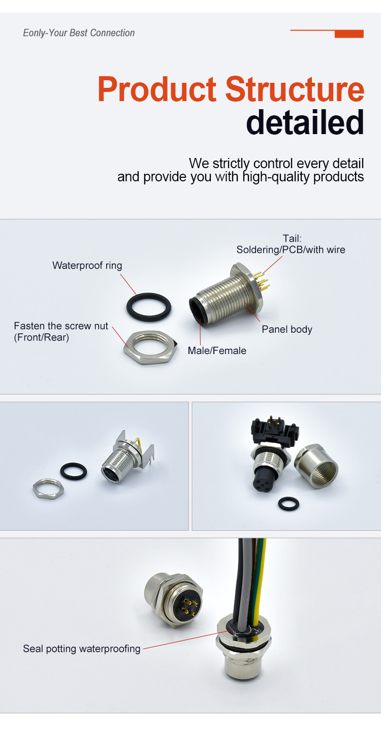 Socket Pcb Panel Mount Connector M12 Waterproof Connector A Code 8 Pin Female 90 Degrees