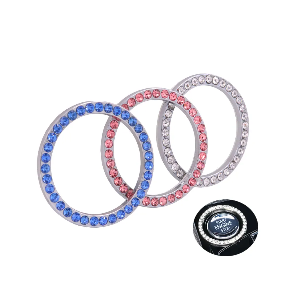 Ignition Cover Clear Bling Crystal Diamond car Decor Ring metal Decal Sticker push to Engine Start stop Button