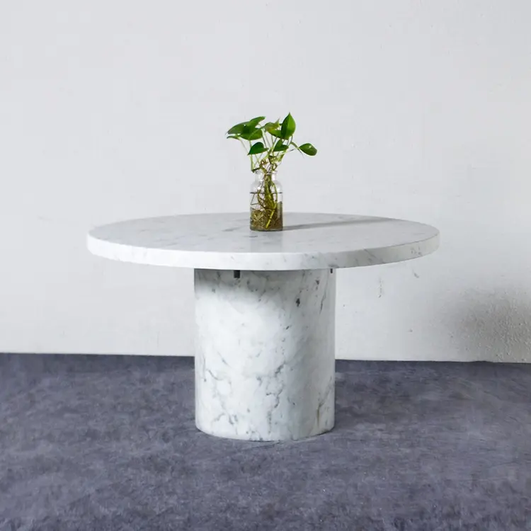 Meja Kopi Bulat Marmer Putih Carrara Kustom Meja Samping untuk Furnitur