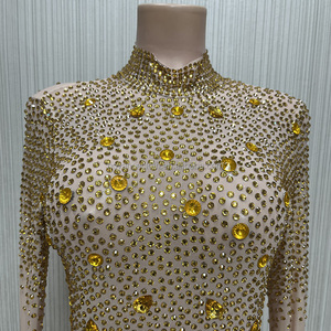 NOCANCE Y1738FB Regalo de San Valentín 2023, Brillante <span class=keywords><strong>Mono</strong></span> <span class=keywords><strong>Dorado</strong></span> con Diamantes para Mujer, Ropa de Club, <span class=keywords><strong>Mono</strong></span> de una Pieza con Pedrería para Discoteca - Product Image 2