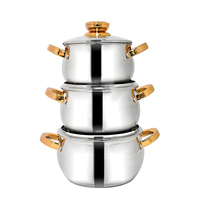 Ensemble de casseroles modernes en acier inoxydable 6 pièces avec couvercle en verre et base multicouche pour cuisinières à gaz et à induction