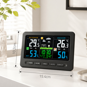 Station météo numérique à grand écran couleur électronique de température intérieure et extérieure, <span class=keywords><strong>radio</strong></span>, contrôle, <span class=keywords><strong>réveil</strong></span> avec capteur - Product Image 4