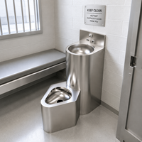 Lavabo et toilettes combinés modernes anti-déchirure et anti-collision en acier inoxydable allongé, à double chasse et évacuation en S