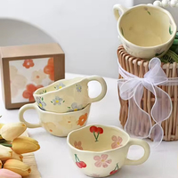 Tasse à thé au lait en céramique, motif floral irrégulier façonné à la main, style coréen, pour petit-déjeuner et boisson, vaisselle de cuisine