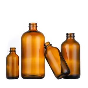 工厂低价批发16盎司琥珀色波士顿玻璃瓶，带塑料盖，用于药品