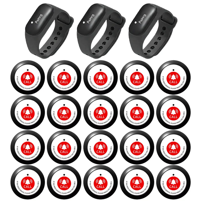 Waterproof Wireless Pager Button Waiter Call Watch Receiver Beeper Service Calling System Restaurants Hospitals Clinics 150m