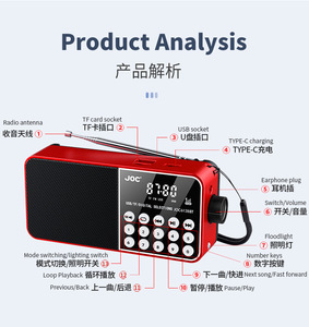 JOC 6128BT Portable <strong>Digital</strong> Radio Player Large Screen 1200MAH Long-lasting Wireless BT Player FM Radio Supports <strong>USB</strong>/TF Card - Product Image 3