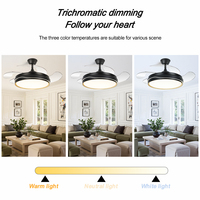 Ventilateur de plafond lumineux électrique pliable à moteur CC, 4 pales, télécommande, pour hôtel