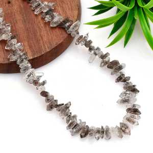 Natural Herkimer Diamond <b>Raw</b> Beads Double Terminated Quartz <b>Crystal</b> With Black Anthraxolite Inclusion - Product Image 2