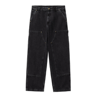 Jean Carpenter pour Homme, Denim Noir Délavé, Double Genou, Coupe Ample et Large, Style Workwear, avec Boucle pour Marteau, Personnalisable