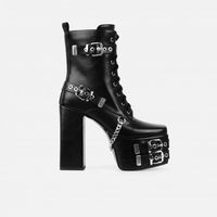 Bottines à talons compensés à boucle noire de haute qualité en faux cuir pour femmes et dames