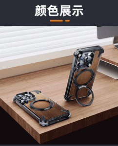 Custodia di Lusso in Legno di Noce per <span class=keywords><strong>Apple</strong></span> <span class=keywords><strong>iPhone</strong></span> 17 16 15 Pro Max, <span class=keywords><strong>Cover</strong></span> Protettiva Magnetica in Legno Massello e Metallo a Copertura Totale - Product Image 6