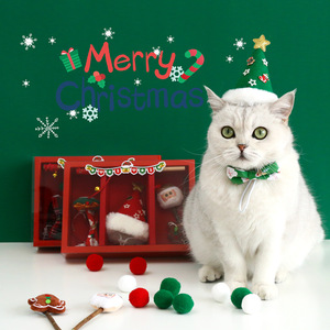 Interactive Eco-Friendly <b>Cat</b> Chew Toy Set Santa Claus Tree Hat <b>Bow</b> <b>Tie</b> <b>Collar</b> Teaser Wand Plush Christmas Pet Toy - Product Image 1