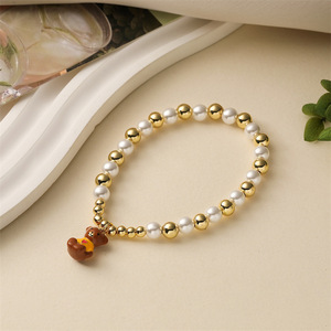 Perles dorées avec <span class=keywords><strong>bracelet</strong></span> extensible en perles avec breloque en émail chat <span class=keywords><strong>girafe</strong></span> pendentif animal cadeaux mignons pour fille - Product Image 2
