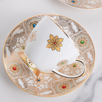 Ensemble de tasses à thé et à café en porcelaine fine florale, style vintage de luxe, pour hôtels et restaurants du Moyen-Orient, vente en gros