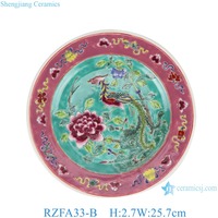 RZFA33/RZFA34 -- seri warna Pastel Pink hijau biru latar belakang bunga Phoenix dan pola burung 10/8/4 inci piring datar keramik