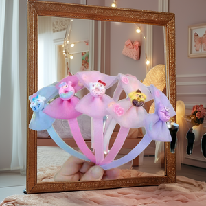 Diadema de Organza Rosa con Lazo y Pompón de Malla de 5.5 Pulgadas, Estilo Dulce para Niñas - Product Image 2