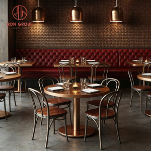Muebles de Restaurante Estilo Retro Americano Industrial, Silla de Cuero Rojo, Silla Ergonómica de Madera Maciza, Conjunto de Asientos para Uso Comercial - Product Image 2