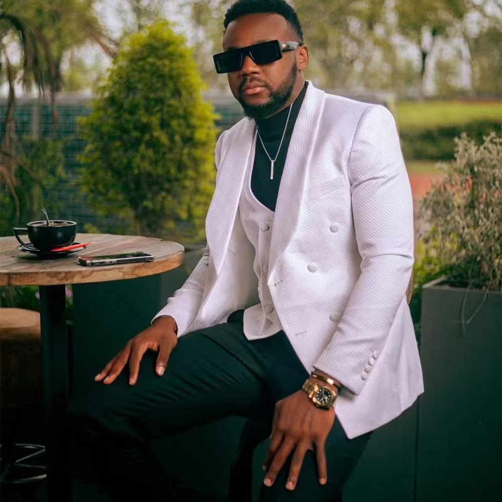 Blanc-3 pièces/ensemble-Veste + gilet + pantalon