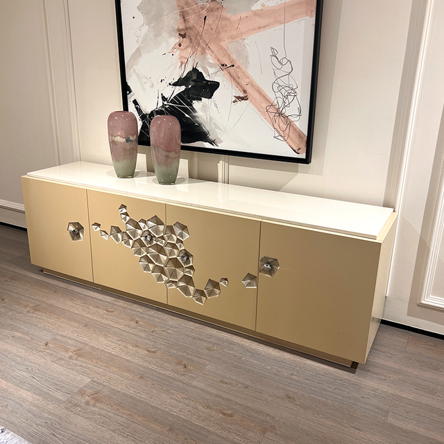 Modern Luxury French Style Solid Wood TV Stand Adjustable Height Wall Mounted Space-Saving Storage for Living Room Bedroom Home