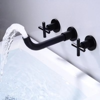 Mitigeur de Lavabo Mural Noir Mat de Luxe à Double Poignée en Laiton, Eau Chaude et Froide, pour Salle de Bain, Salon et Salle de Sport