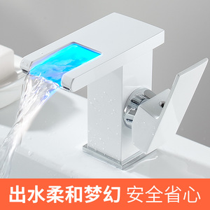 Deck Mount Basin Faucet Single Handle Ceramic Valve Core LED <b>Lighting</b> 2gpm Flow Rate For Bathroom Sink <b>Vanity</b> - Product Image 3