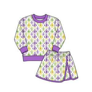 Ensemble 2 pièces personnalisé pour fillettes : haut à manches longues et jupe imprimées Mardi Gras – Vêtements de boutique pour le Mardi Gras - Product Image 4
