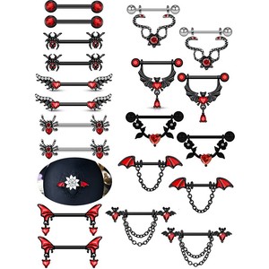 Anneau de téton de chauve-souris noir gothique Halloween, série sombre, <span class=keywords><strong>piercing</strong></span> sexy pour femmes, bijoux, accessoires de club, 1 pièce - Product Image 1