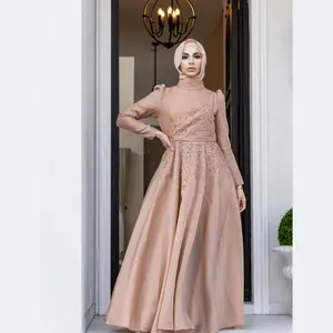 SIPO 2023 Abaya Women Muslim Puff Long Sleeve Fashion Pearl Beaded Maxi Dress Women Party Gown Luxury Evening Dress