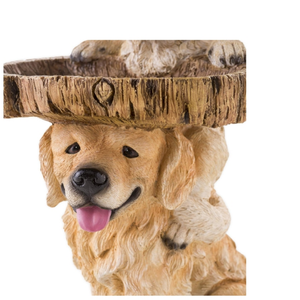 Deux chiots Golden Retriever ludiques Bain d'oiseaux en résine peint à la main par tous les temps <span class=keywords><strong>Paysage</strong></span> et accent de jardin en bois - Product Image 3