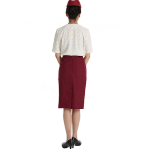 Classique Claret couleur trois pièces veste chemise jupe ensemble personnalisé de haute qualité Qatar cabine équipage voies aériennes uniforme hôtesse de l'air - Product Image 6