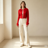 Pull tricoté décontracté à manches longues Lolly Undefined, col à volants personnalisé, couleur rouge chaud de haute qualité, OEM & ODM, pour l'hiver
