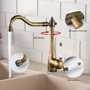 Modern European Style Flexible Antique <strong>Brass</strong> Faucet Gold Ceramic Handle Single Hole Kitchen Sink Hospital Home Use 360 Degree - Product Image 1