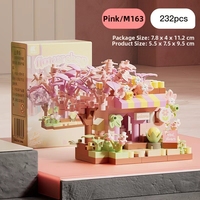 Ensembles de jouets éducatifs en blocs de construction sur le thème des rues urbaines, avec décorations de boutique de fleurs et de cabane dans les arbres à fleurs de cerisier, en boîte surprise, en matériau ABS